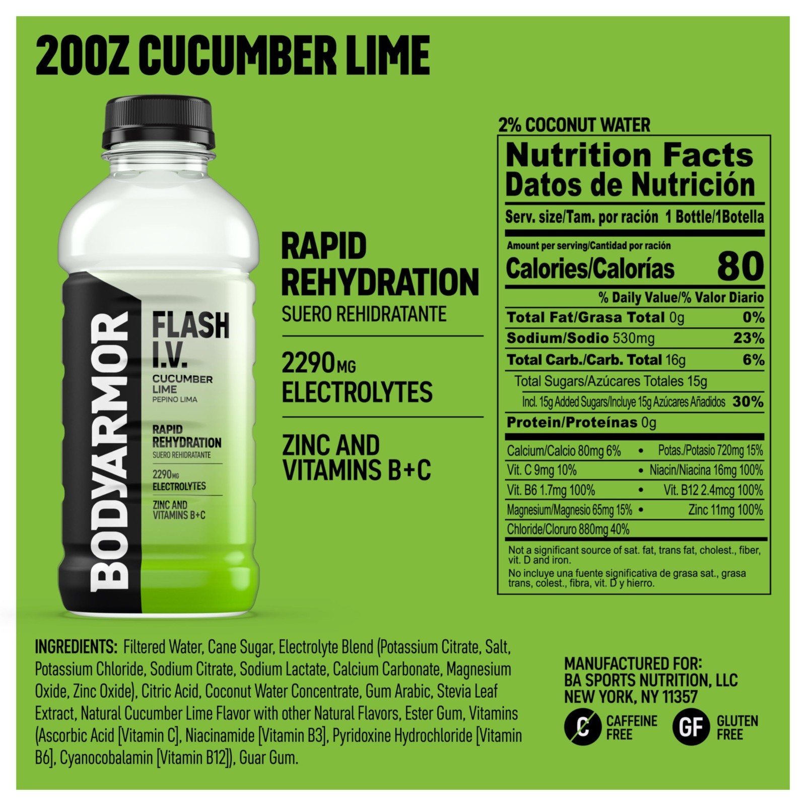 Electrolyte Hydration Drink with Coconut Water, Cucumber Lime Flavor, 20 Fl Oz,