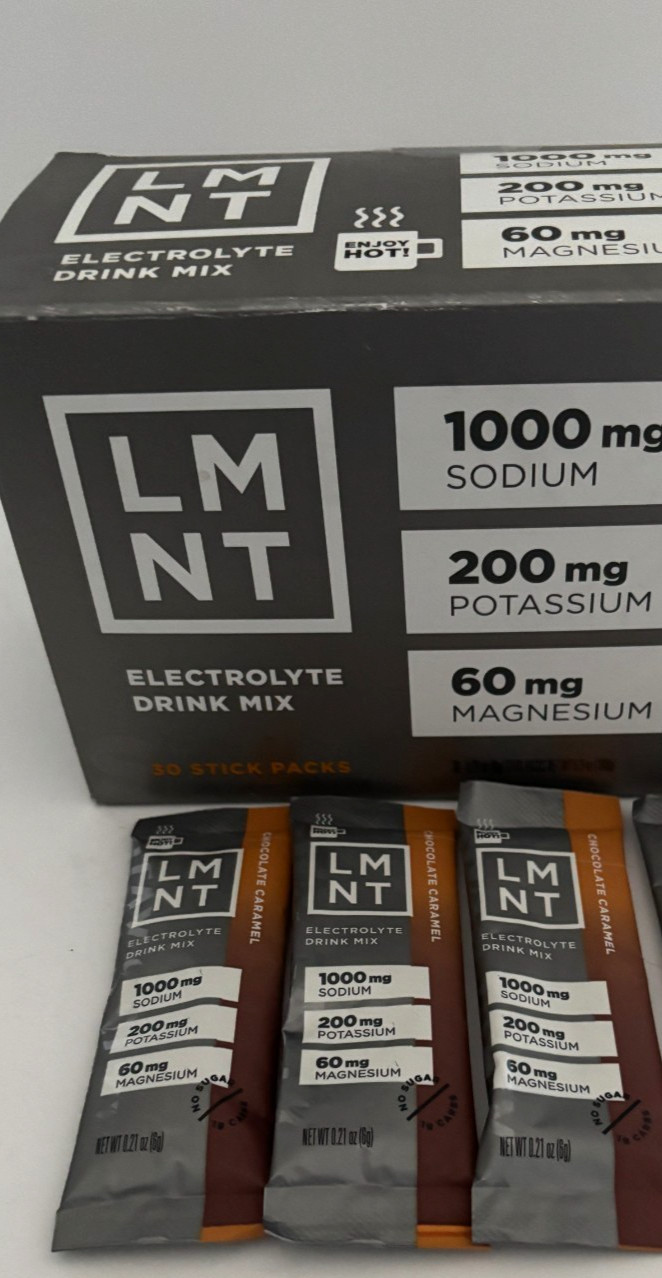 LOT of 3 LMNT ELECTROLYTE Chocolate Caramel HOT COLD Hydration Drink Packet SALT