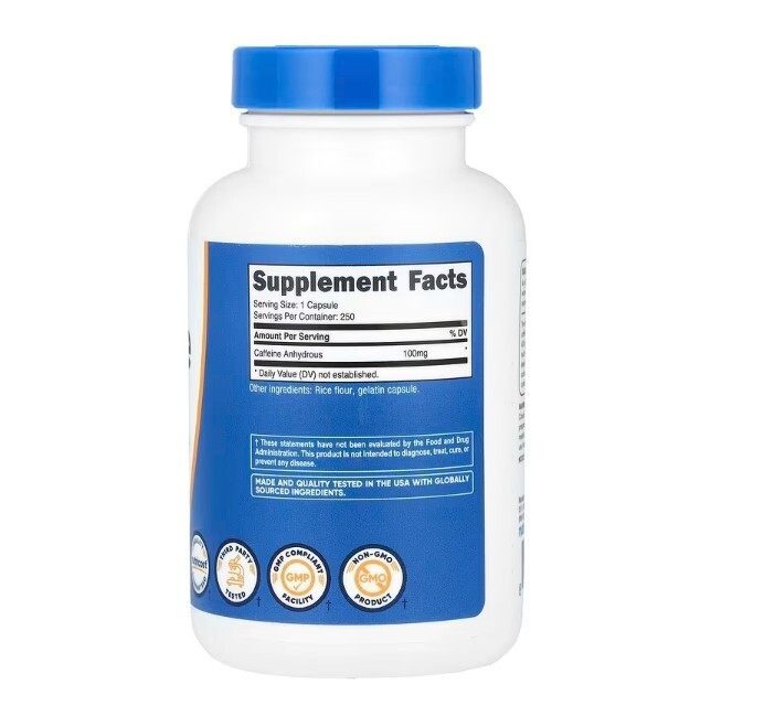 Nutricost, Caffeine , 100 mg , 250 Capsules – Energy Boost and Focus