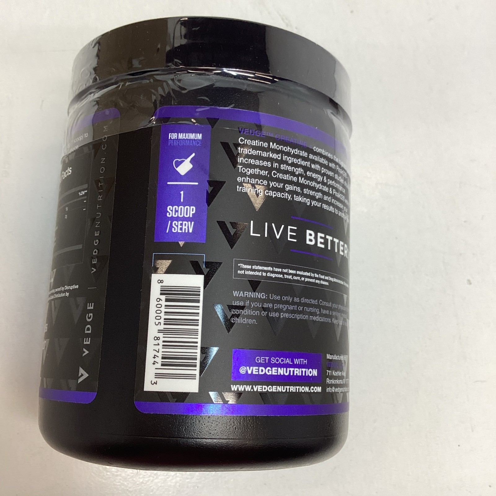 2x Vedge Nutrition Creatine + 30 Servings Monohydrate Powder Exp 10/2027