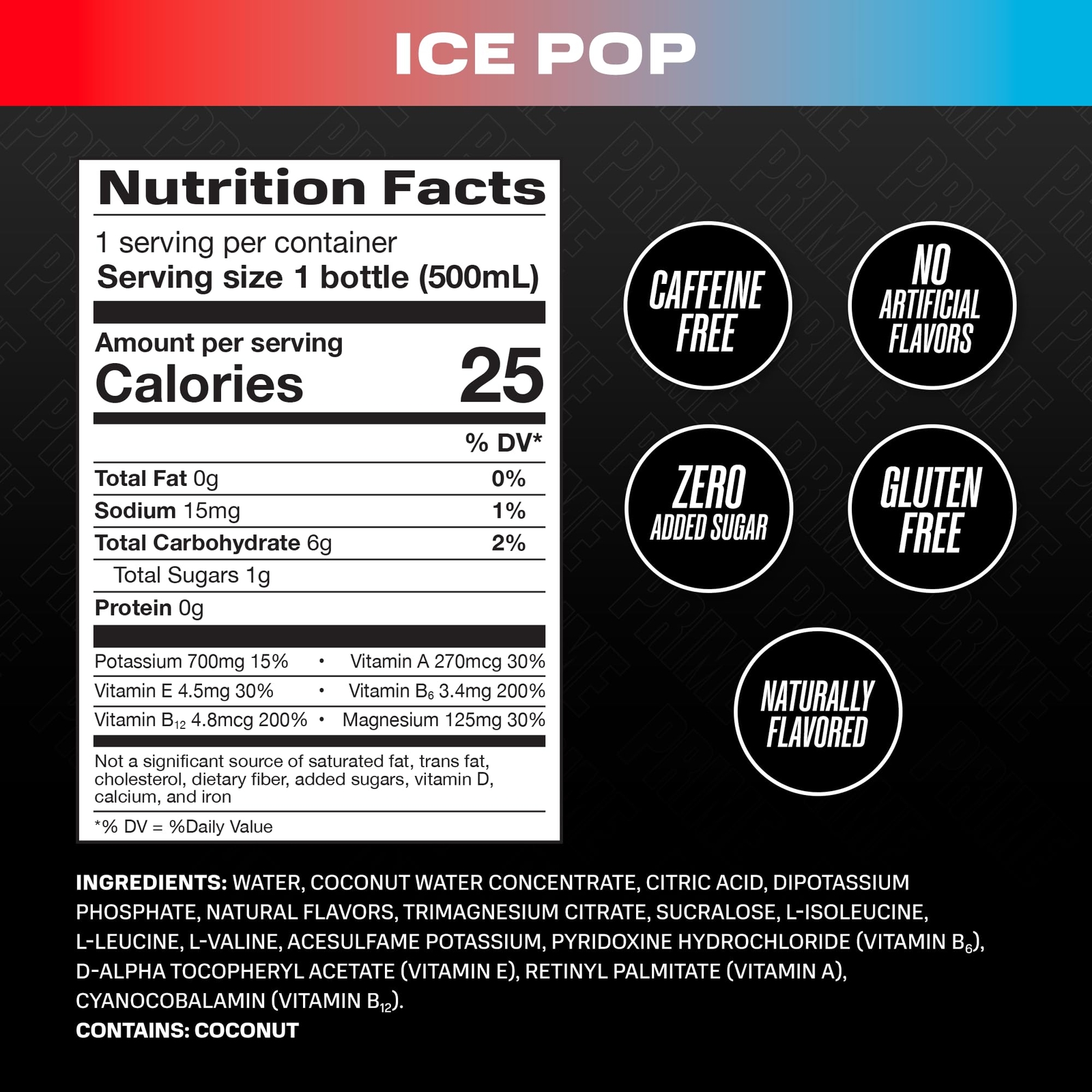 Prime Hydration Drink 16.9 Fl Oz Pack of 12 Electrolytes Zero Sugar Hydration
