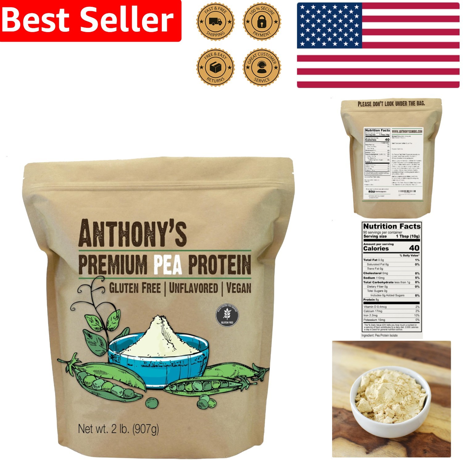 2lb Pea Protein Isolate Unflavored Keto Friendly Plant Based Shake