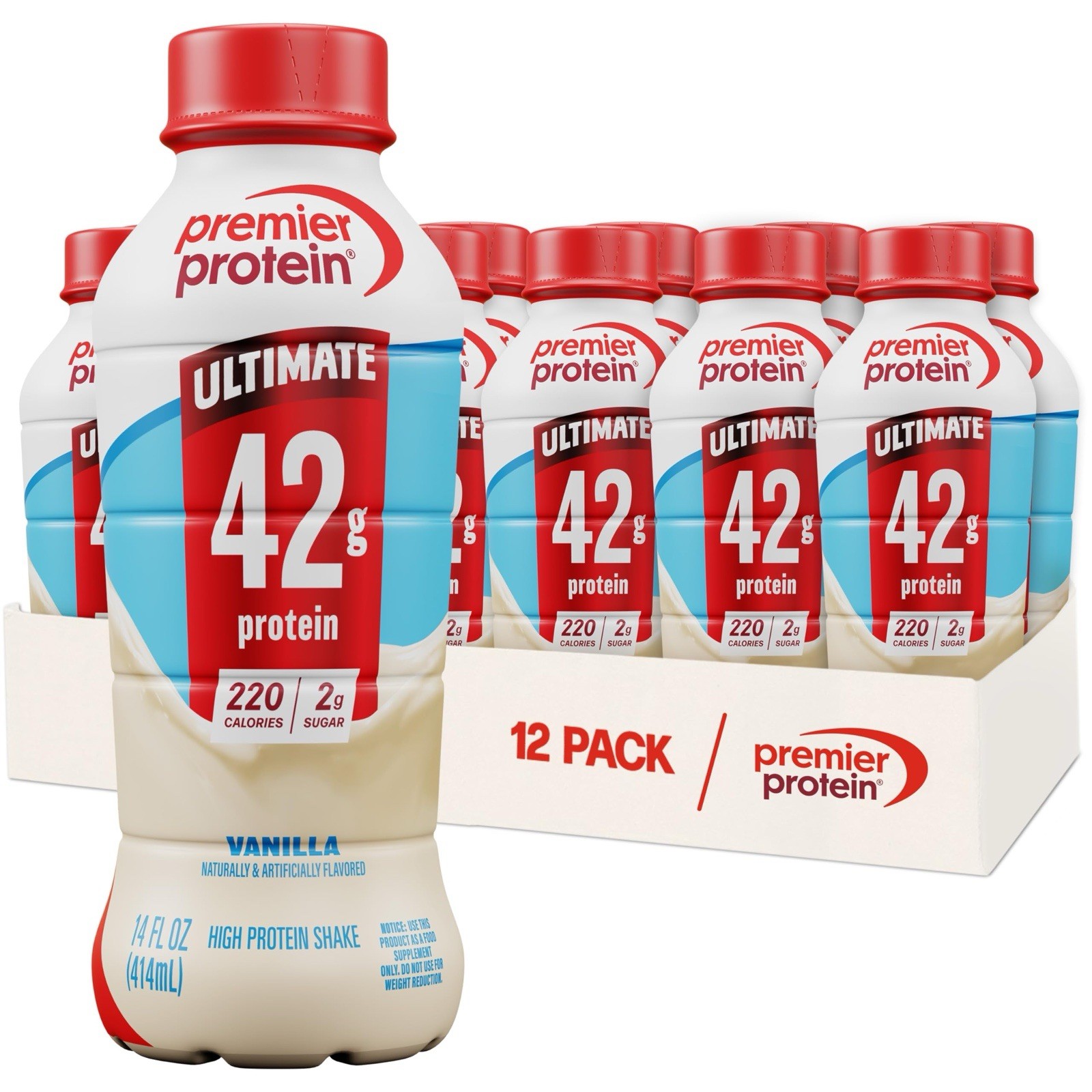 Premier Protein ULTIMATE 42g Protein Shake, Vanilla 🍨 14 Fl Oz, 12 Pack