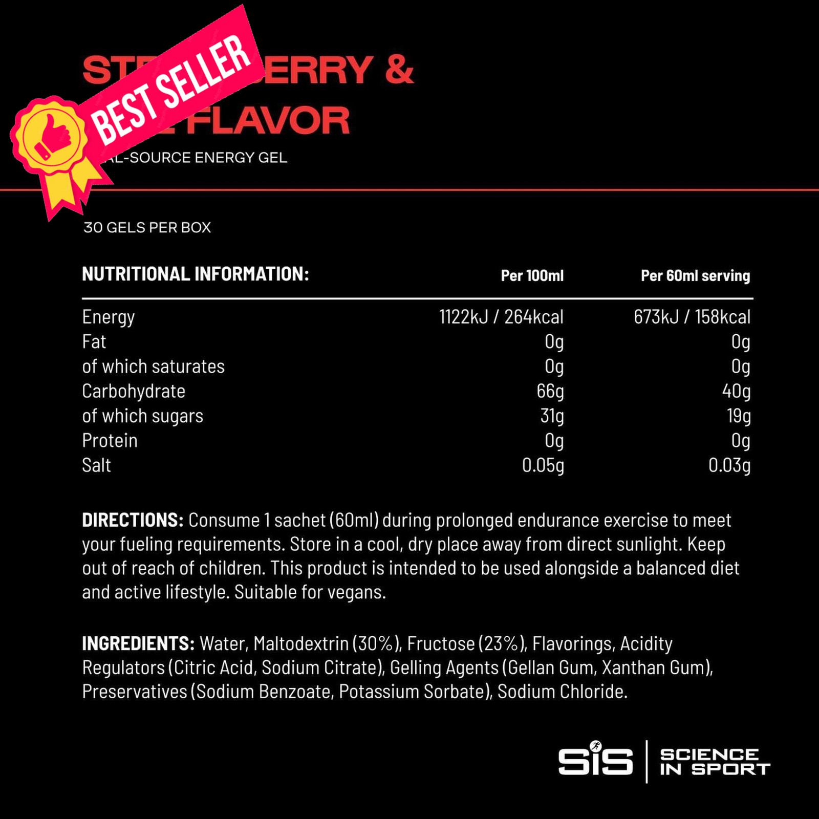 Science in Sport BETA Fuel Gel – 2.03 Fl Oz (Pack of 30), Strawberry/Lime