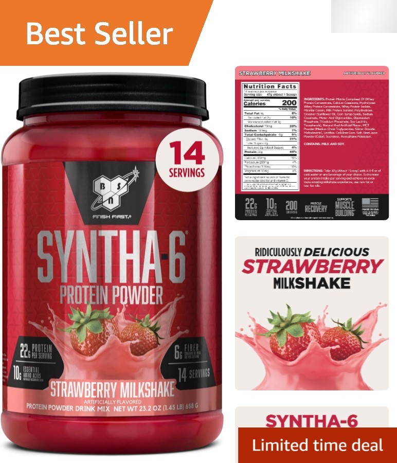 22g Protein SYNTHA-6 Strawberry Milkshake Powder – Muscle Recovery, 14 Servings