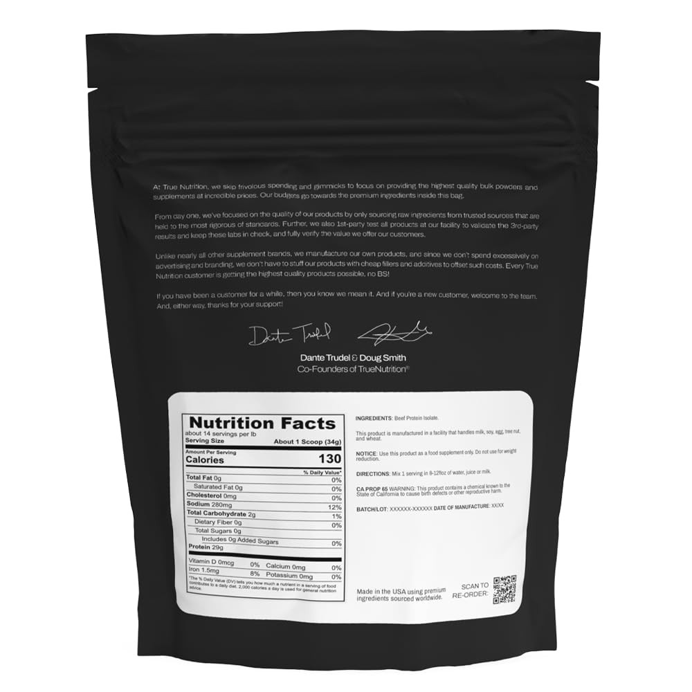 True Nutrition Grass Fed Beef Protein Isolate Powder – 31G Protein Per Serving