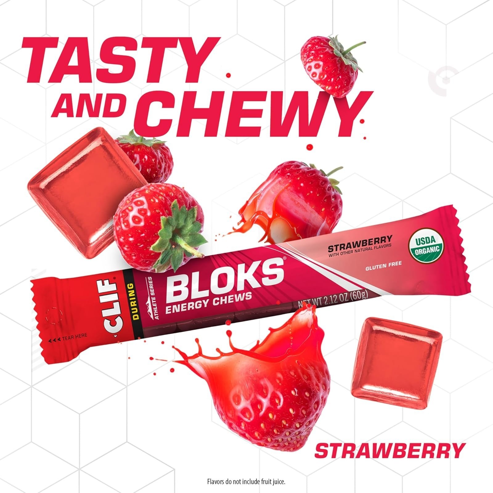 CLIF BLOKS Strawberry Flavor Energy Chews – Plant Based, Non-GMO, 18 Count