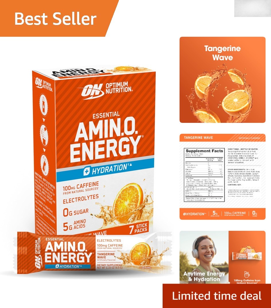 Essential Amino Energy + Electrolytes – Tangerine Wave, 7 Convenient Stick Packs