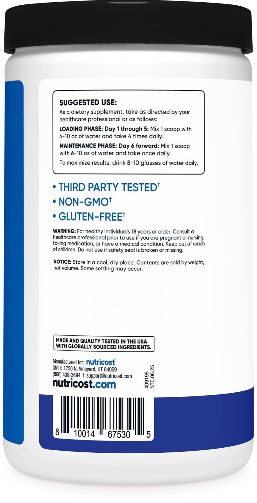 Creatine Monohydrate Powder – Blue Raspberry Flavor, 500g (1.1lbs) – Muscle Gain