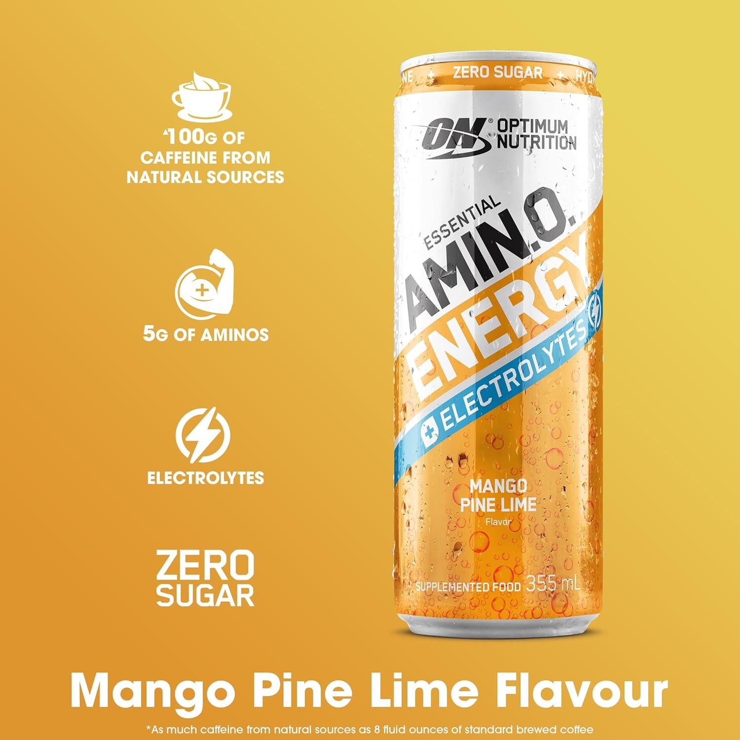 12x OPTIMUM NUTRITION Amino Energy Drink Electrolytes Hydration Mango Lime 355ml