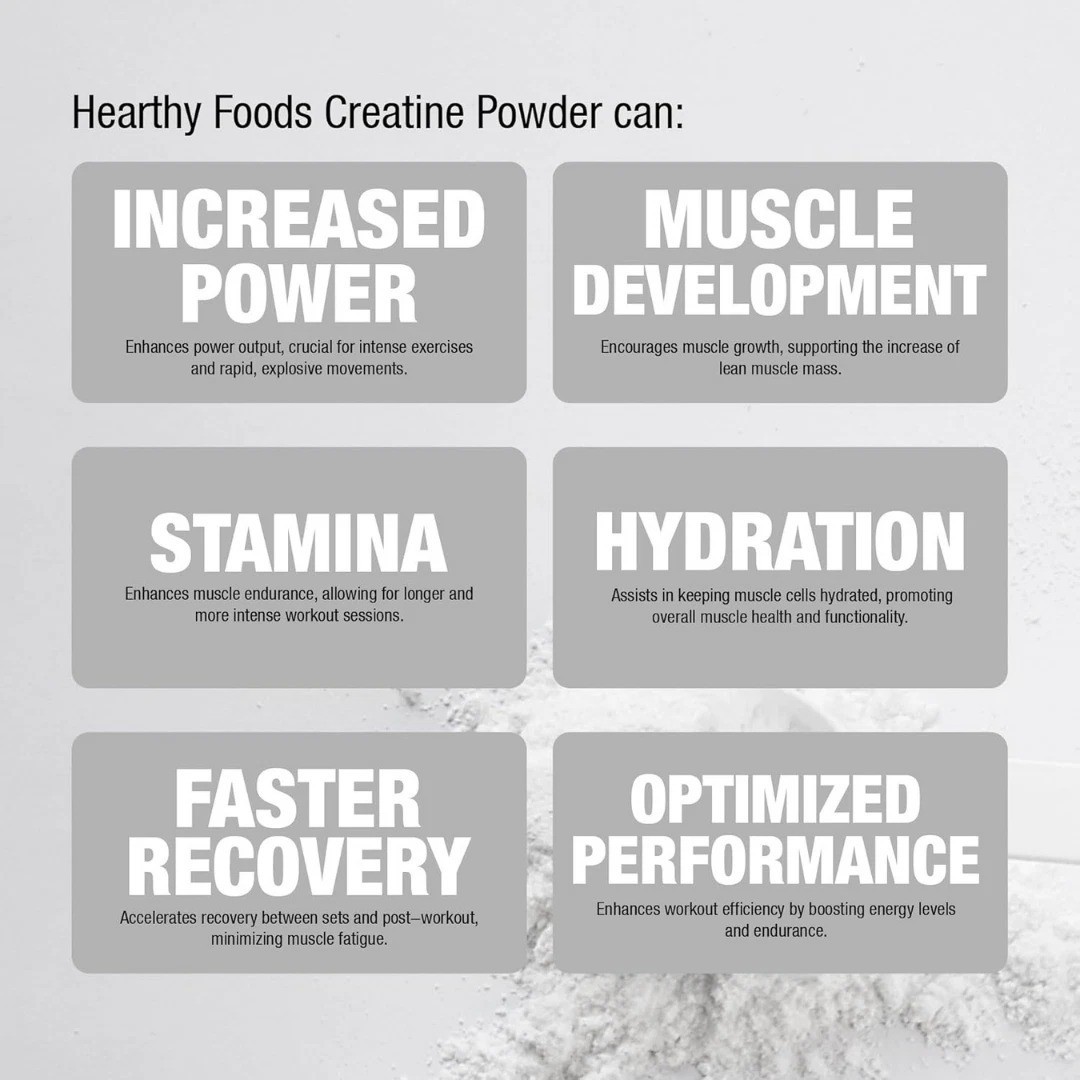 HEARTHY FOODS Creatine Monohydrate Micronized Powder 500G – 100 Servings, 5000mg