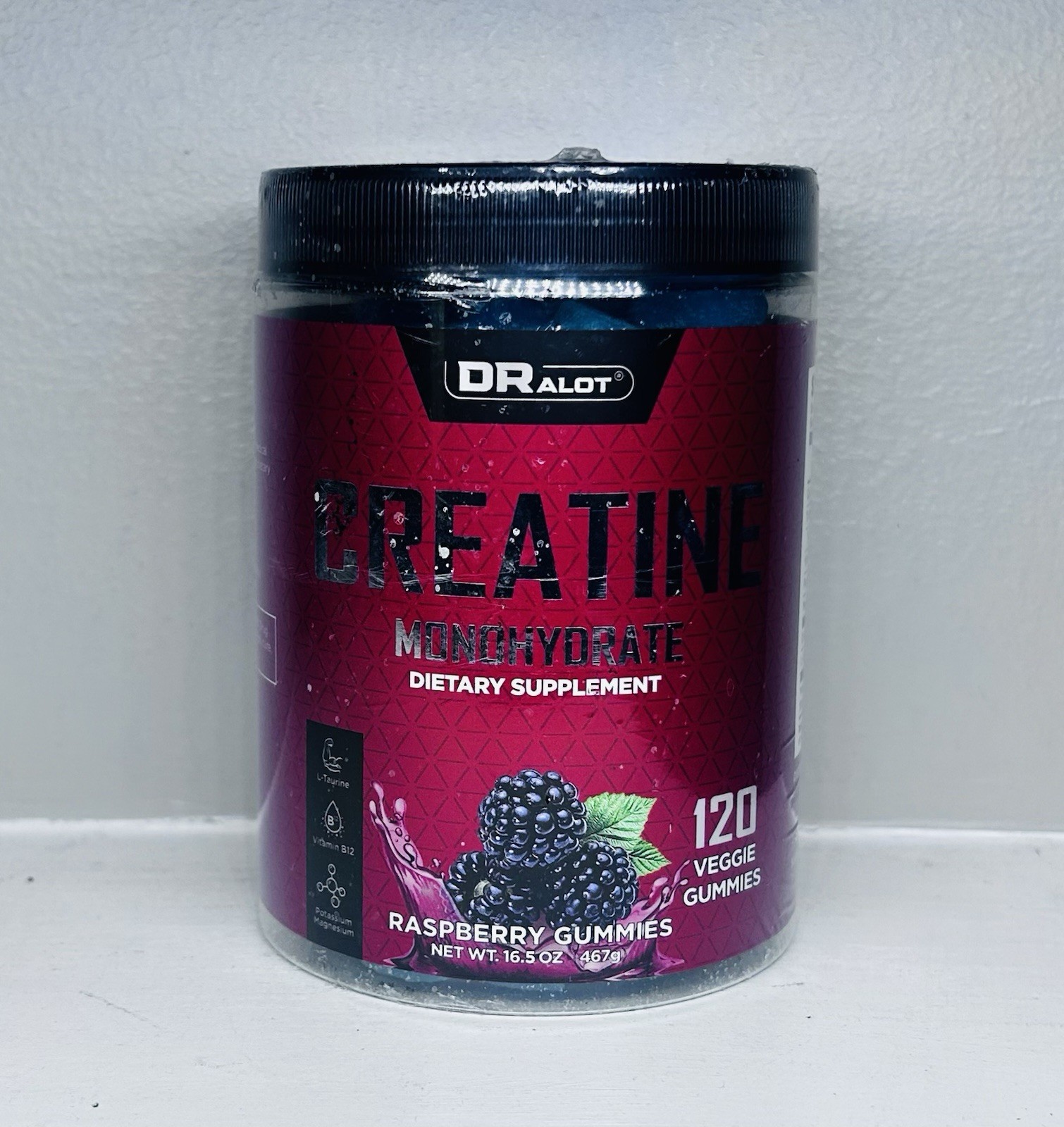 DrAlot 99.99% Creatine Monohydrate 120 Veggie Gummies-Raspberry Flavor-Ex 01/28