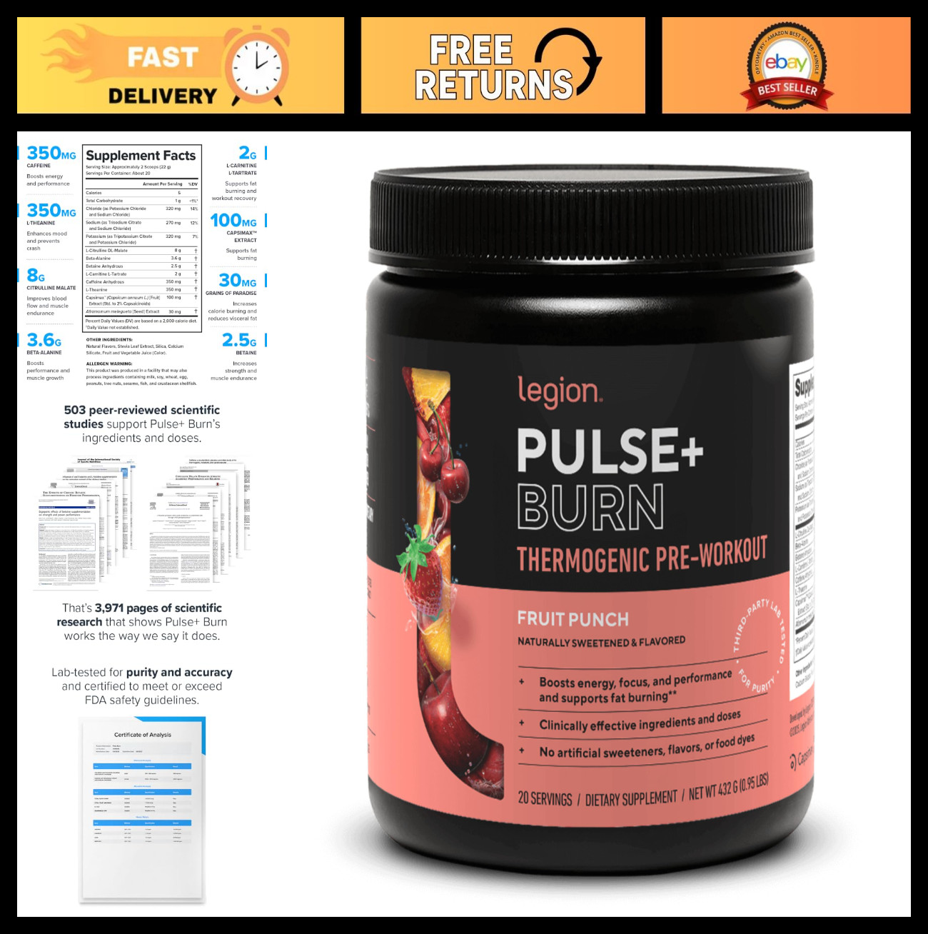 Thermogenic Pre Workout Powder – High Energy, L-Carnitine, Citrulline, Beta Alan