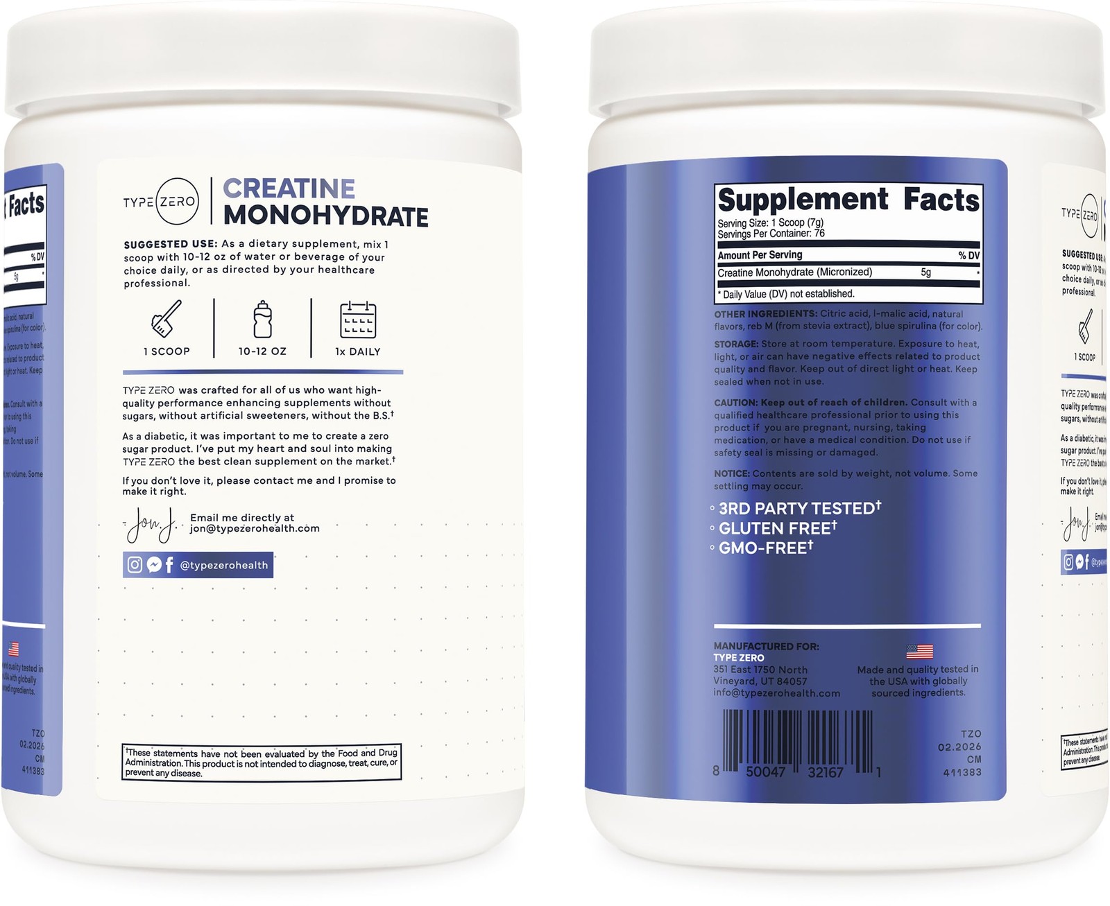 Creatine Monohydrate Powder 500 Grams, Blue Raspberry Flavor – Gluten-Free