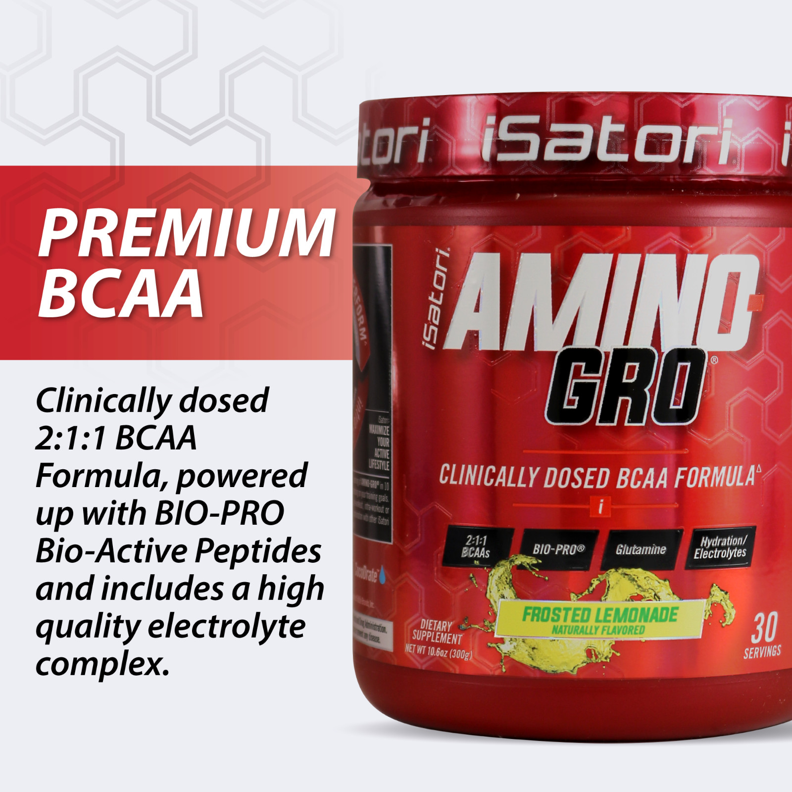 iSatori Amino-GRO-BCAA’s with Glutamine and Bio-Active Peptides – Lemonade