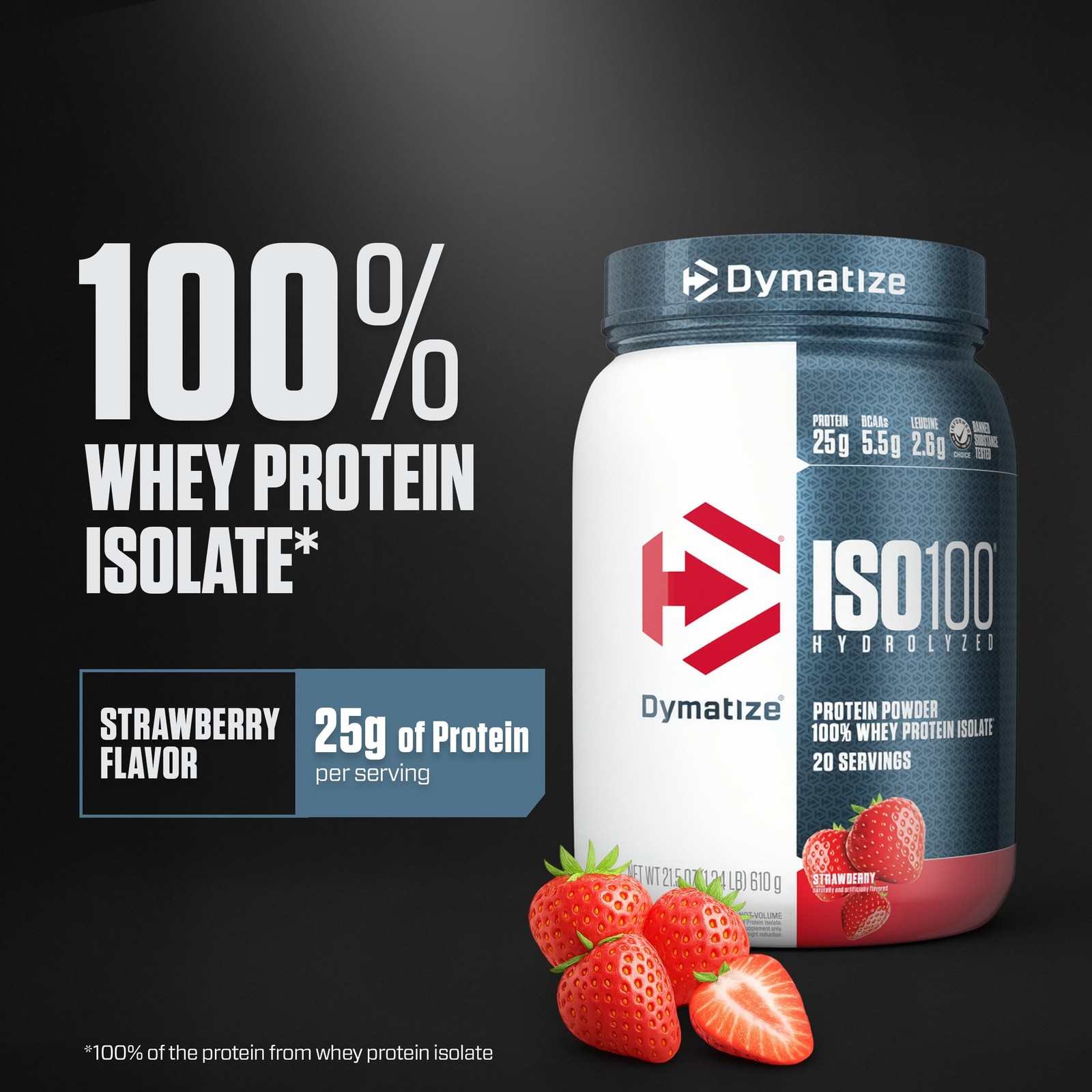 Dymatize ISO100 Whey Protein Powder 1.34 Pound (Pack of 1), Strawberry