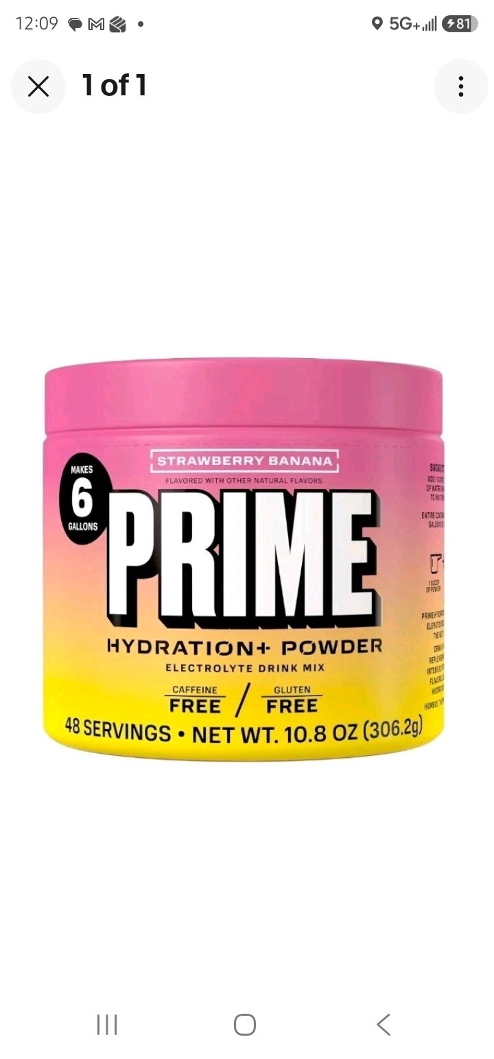 PRIME Hydration+ Powder Strawberry Banana 48 Servings Sealed Makes 6 Gallons
