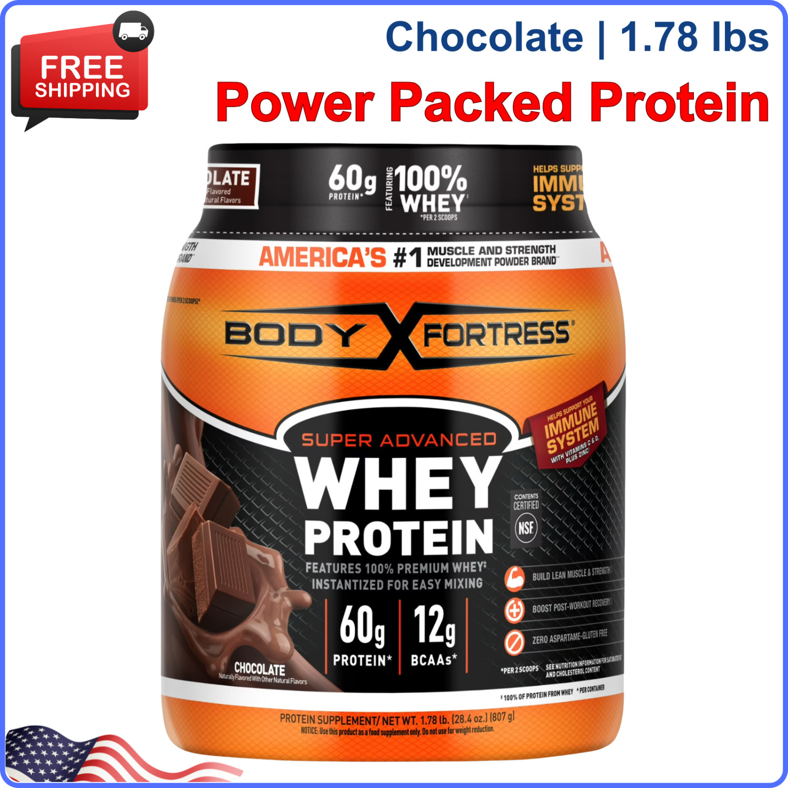 Body Fortress Super Advanced 100% Premium Whey Protein Powder, Chocolate,1.78lbs
