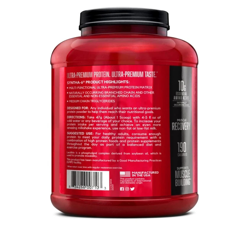BSN SYNTHA-6 Protein Powder, Vanilla Ice Cream, 5 lb, 48 Servings