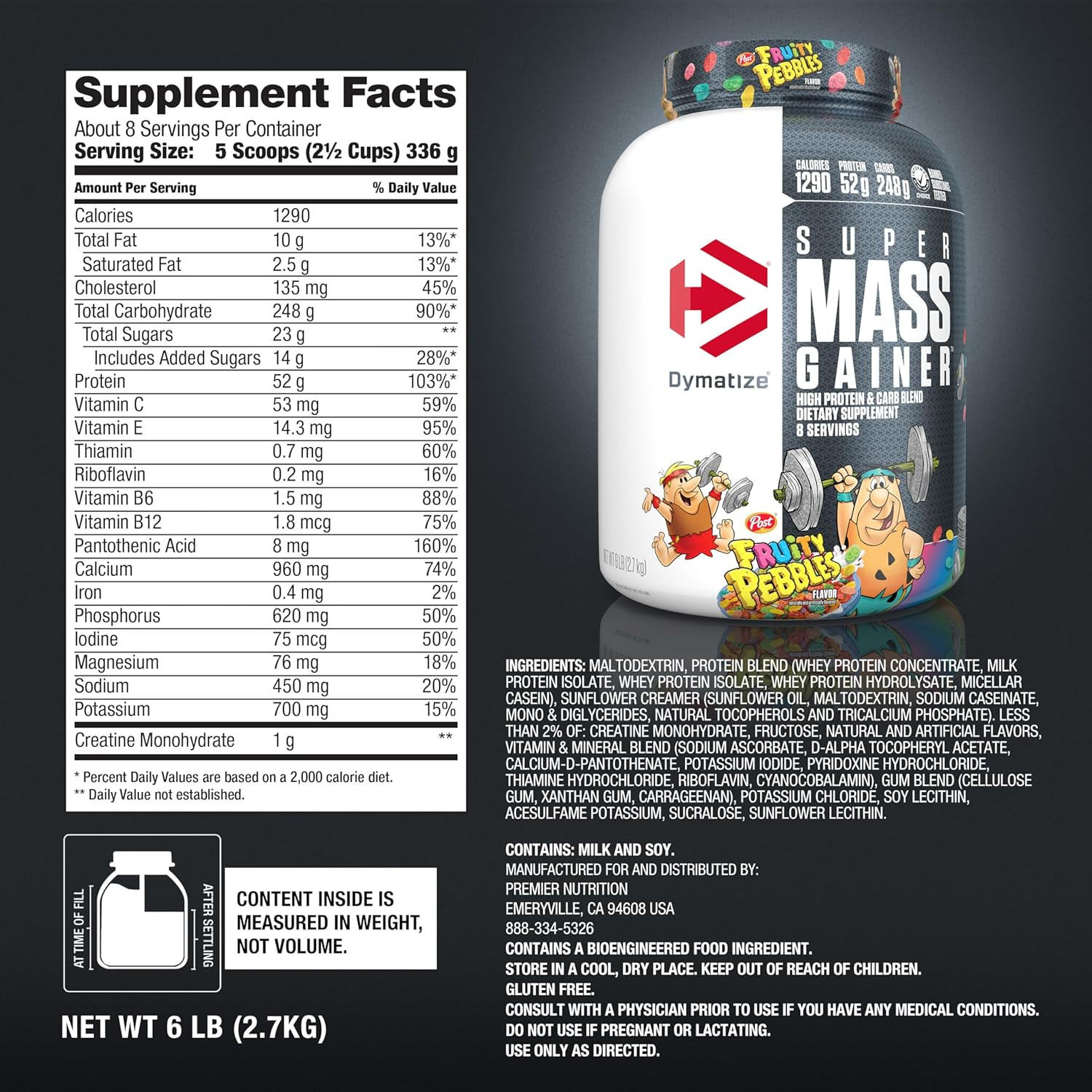 Super Mass Gainer Protein Powder, 1290 Calories & 52G Protein, Mixes Easily, …