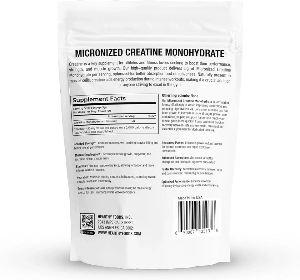 Creatine Monohydrate Micronized Powder 500G – 100 Servings, 5000Mg per Serving