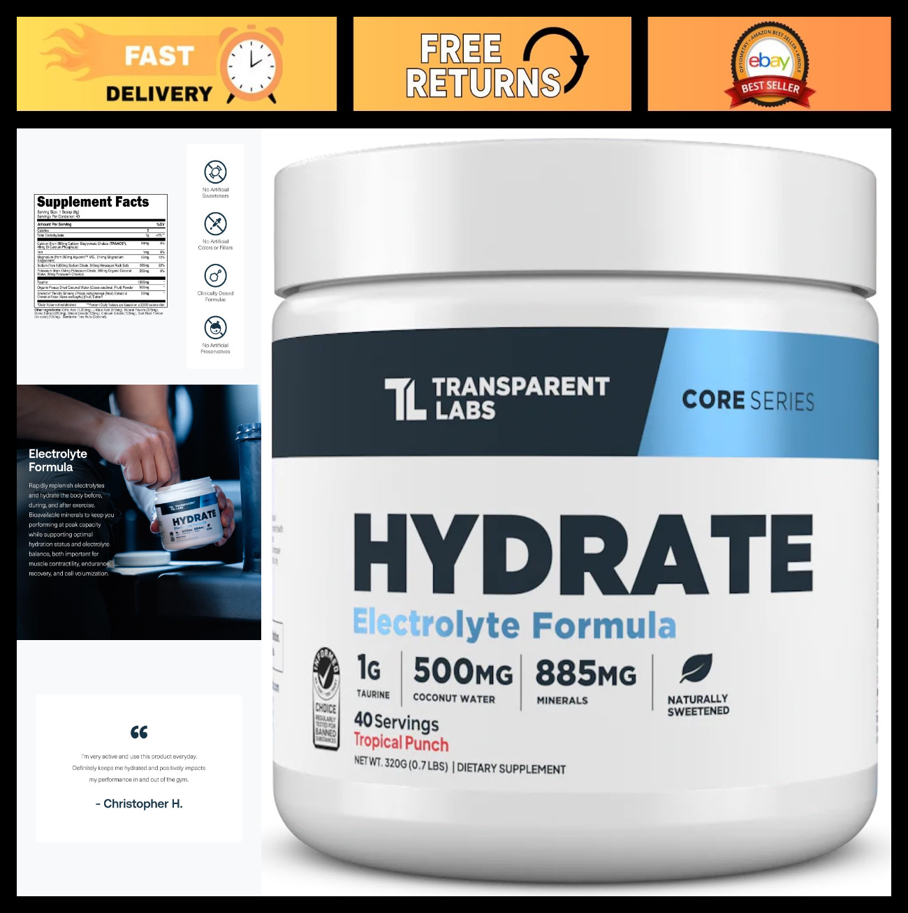 Electrolyte Powder for Hydration – Naturally Sweetened Coconut Water, Calcium, T