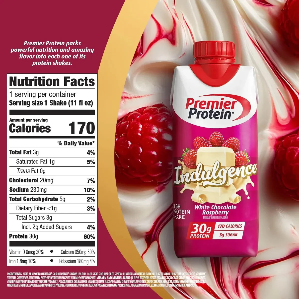 Premier Protein 30g Shake Indulgence White Chocolate Rasberry 15 pack 11 oz each
