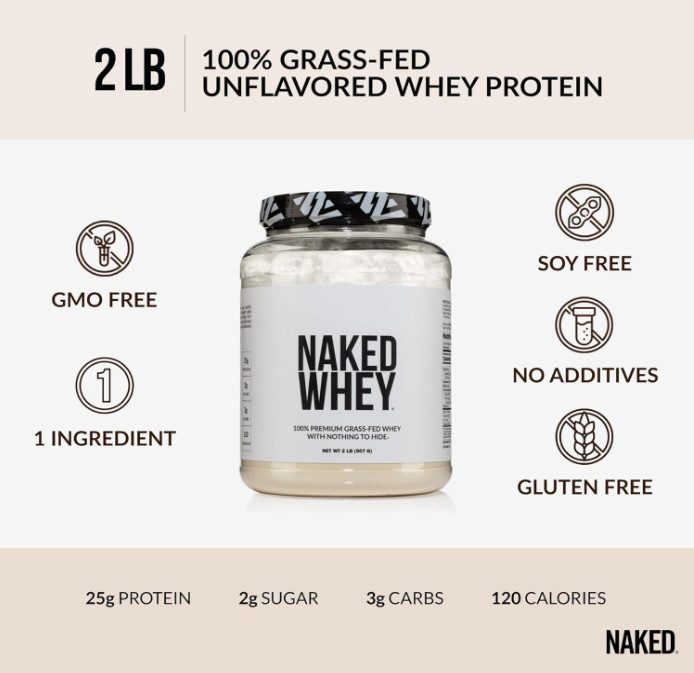 NAKED Whey Grass Fed Protein Powder, Unflavored, 2 lb, 1 Ingredient