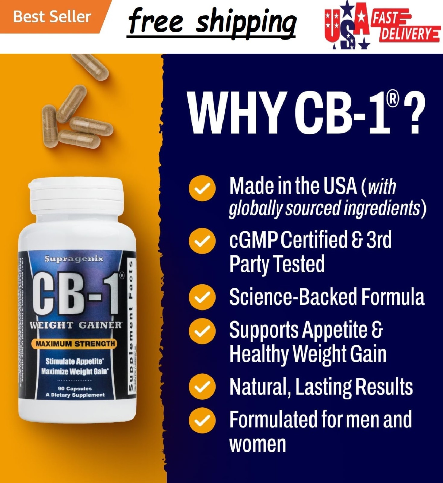 Supragenix CB-1 Weight Gainer Pills (90 Count) | Weight Gain Support for Women &