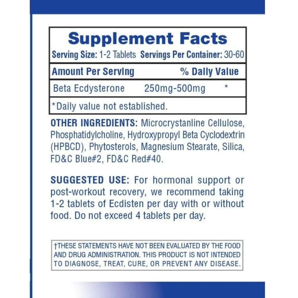 Hi-Tech Pharmaceuticals Ecdisten Beta Ecdysterone 250mg Lean Muscle 60 Tablets