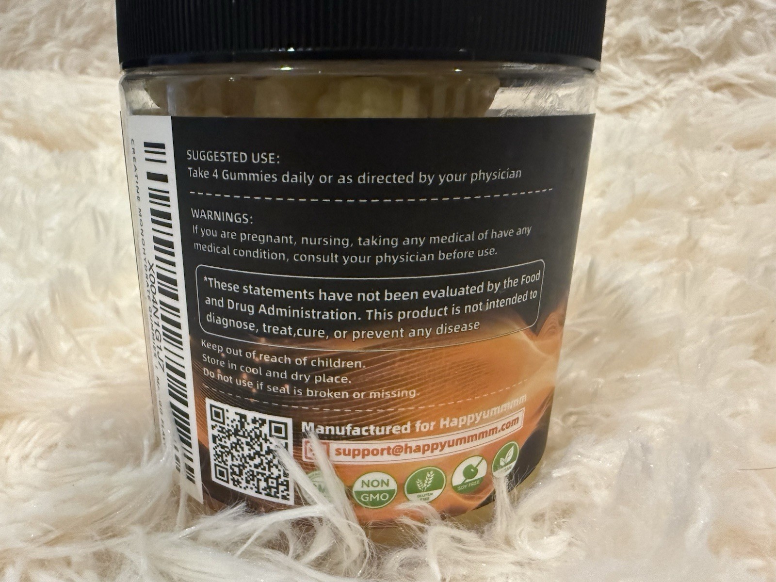 Happyyummmm Creatine Monohydrate Gummies Mango Flavor 5g Dosage 120 Count