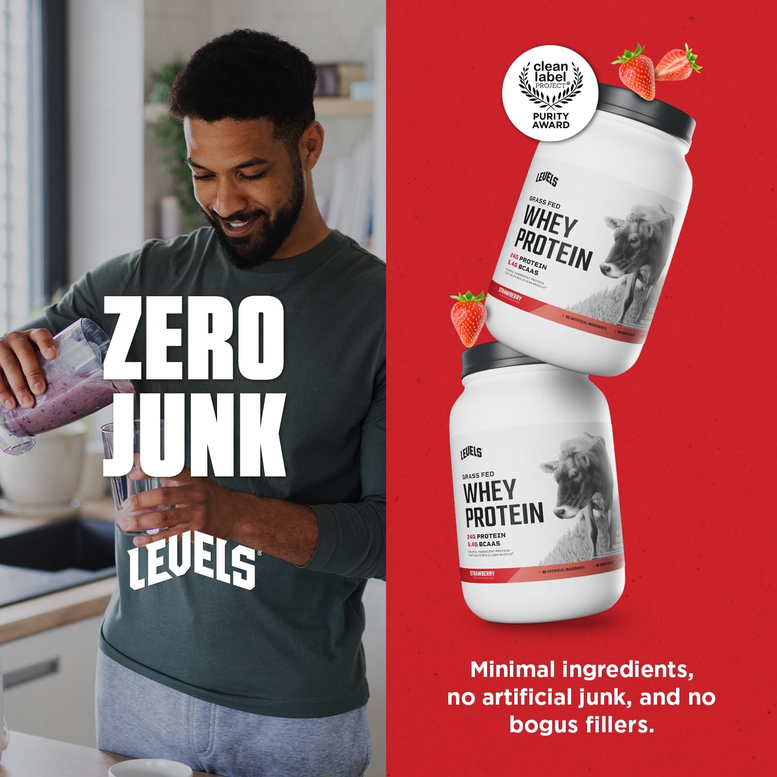 Levels Grass Fed Whey Protein Powder No Artificials 24G of Protein Strawberry…