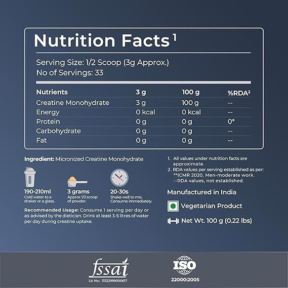 Micronized Creatine Monohydrate Powder – Pure Creatine Powder Unflavoured 100g