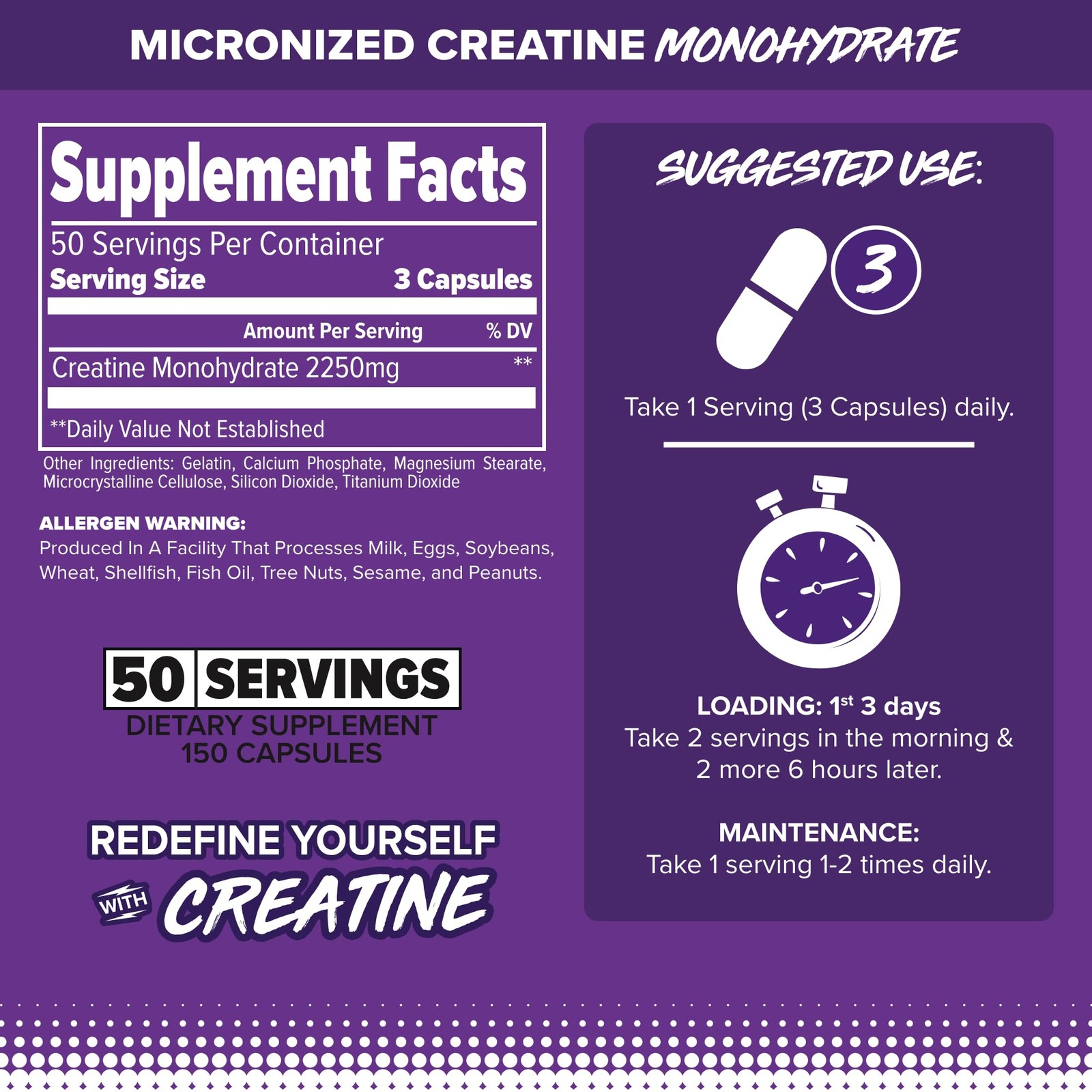 Creatine 150 Capsules – 100% Pure Micronized – NSF Certified – Boosts Strength
