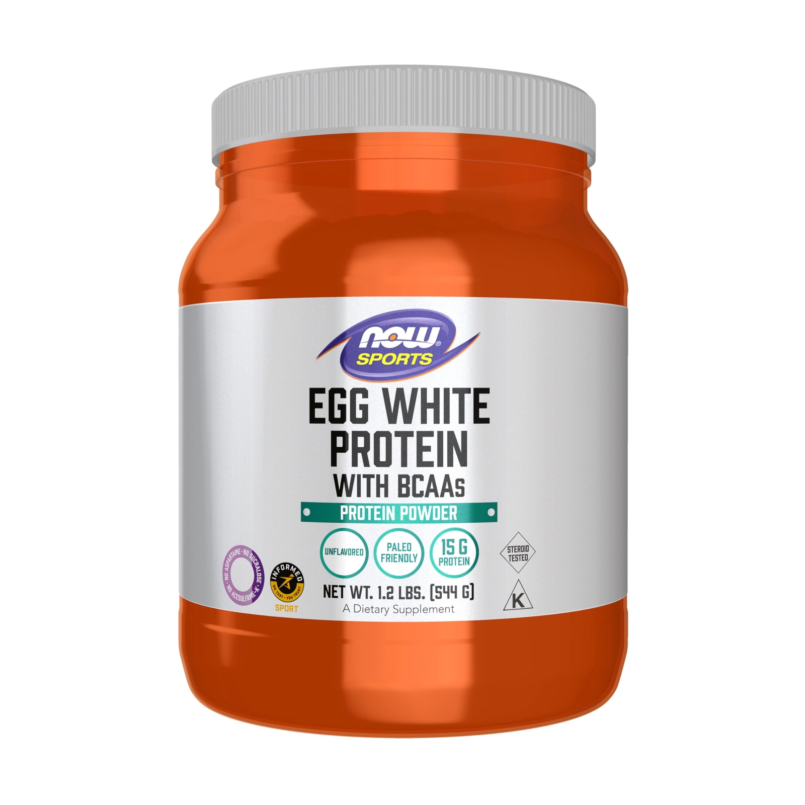 NOW Sports Egg White Protein Powder Unflavored 27 Servings 16g Protein