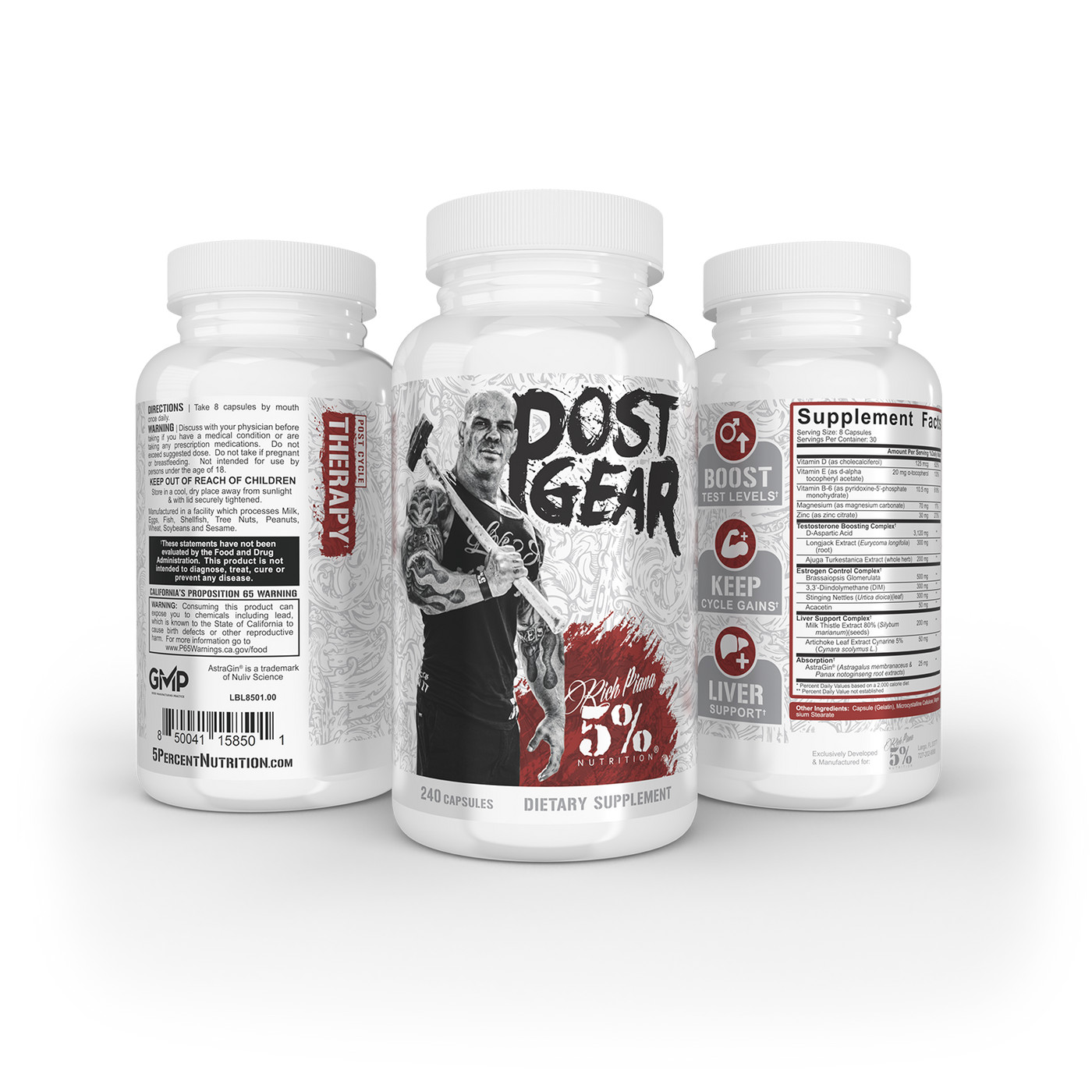 RICH PIANA 5% NUTRITION POST GEAR PCT Support with Turkesterone 240 Capsules