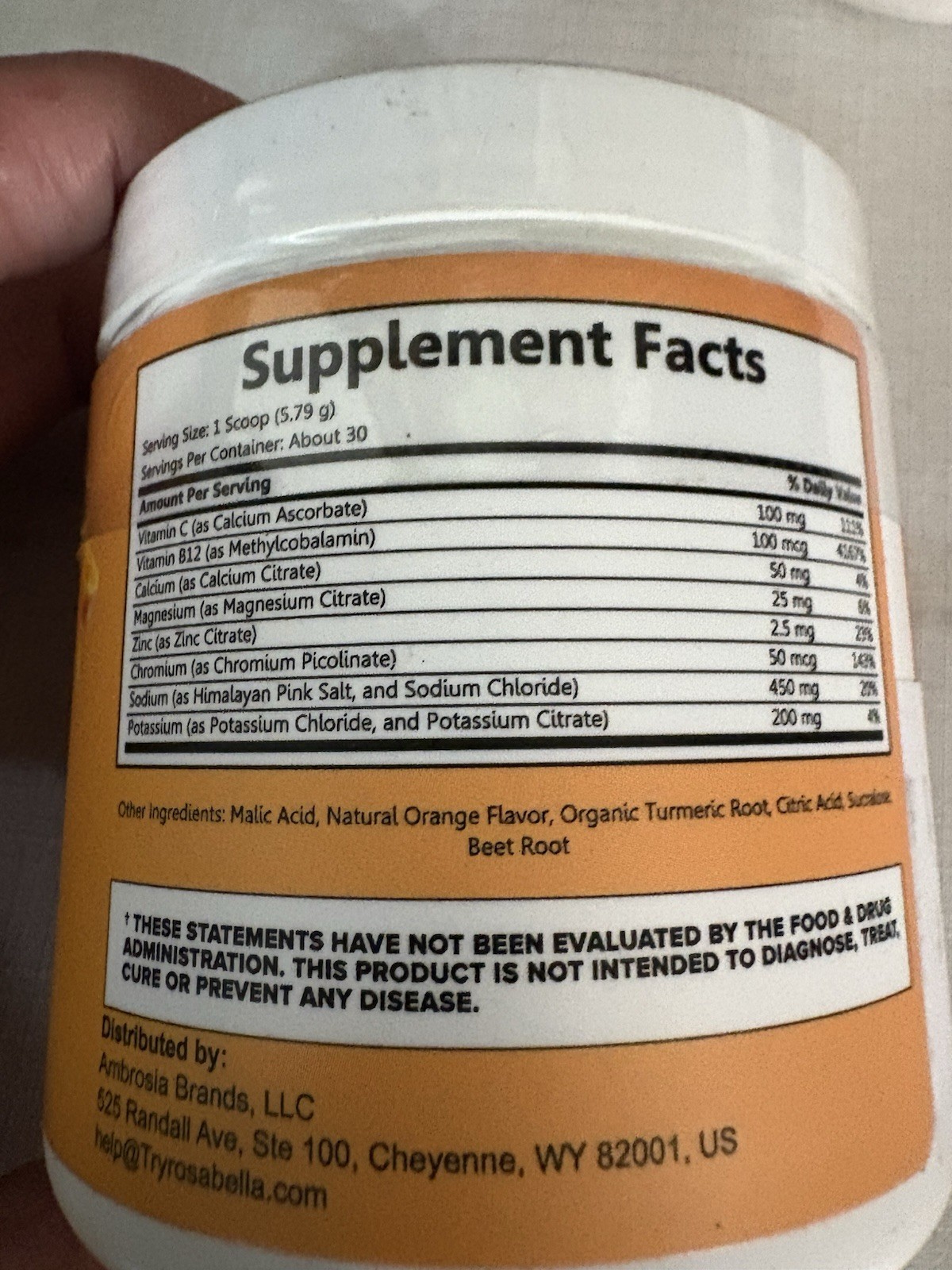 Rosabella Hydration Electrolyte Drink Mix Powder Orange 2 Containers