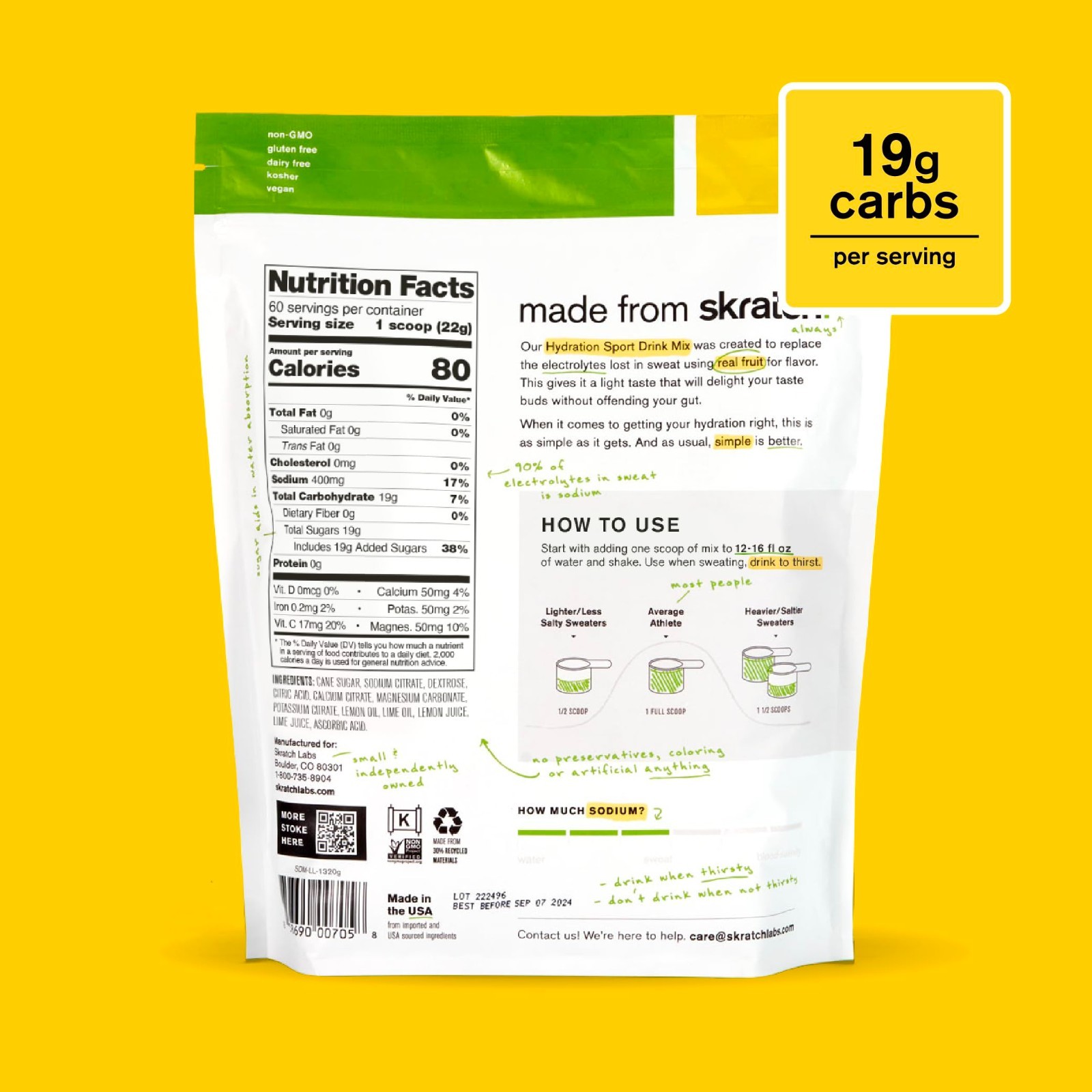 Hydration Sports Drink Mix – Lemon Lime, 60 Servings, Electrolytes, Vegan, Non-G