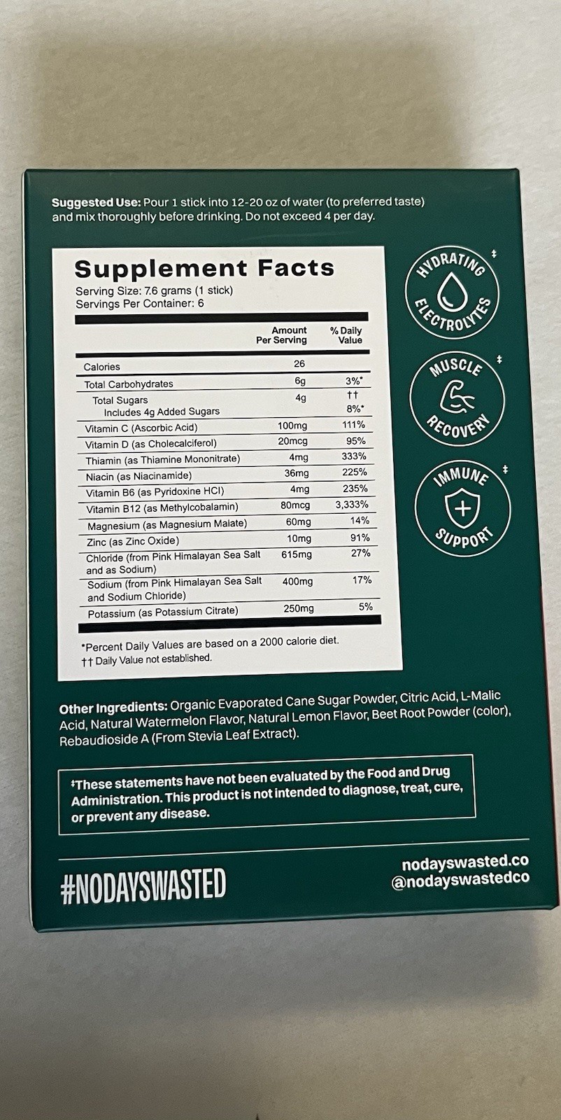 No Days Wasted Rehydrating Electrolyte Drink Packets-Watermelon Lemonade Flavor