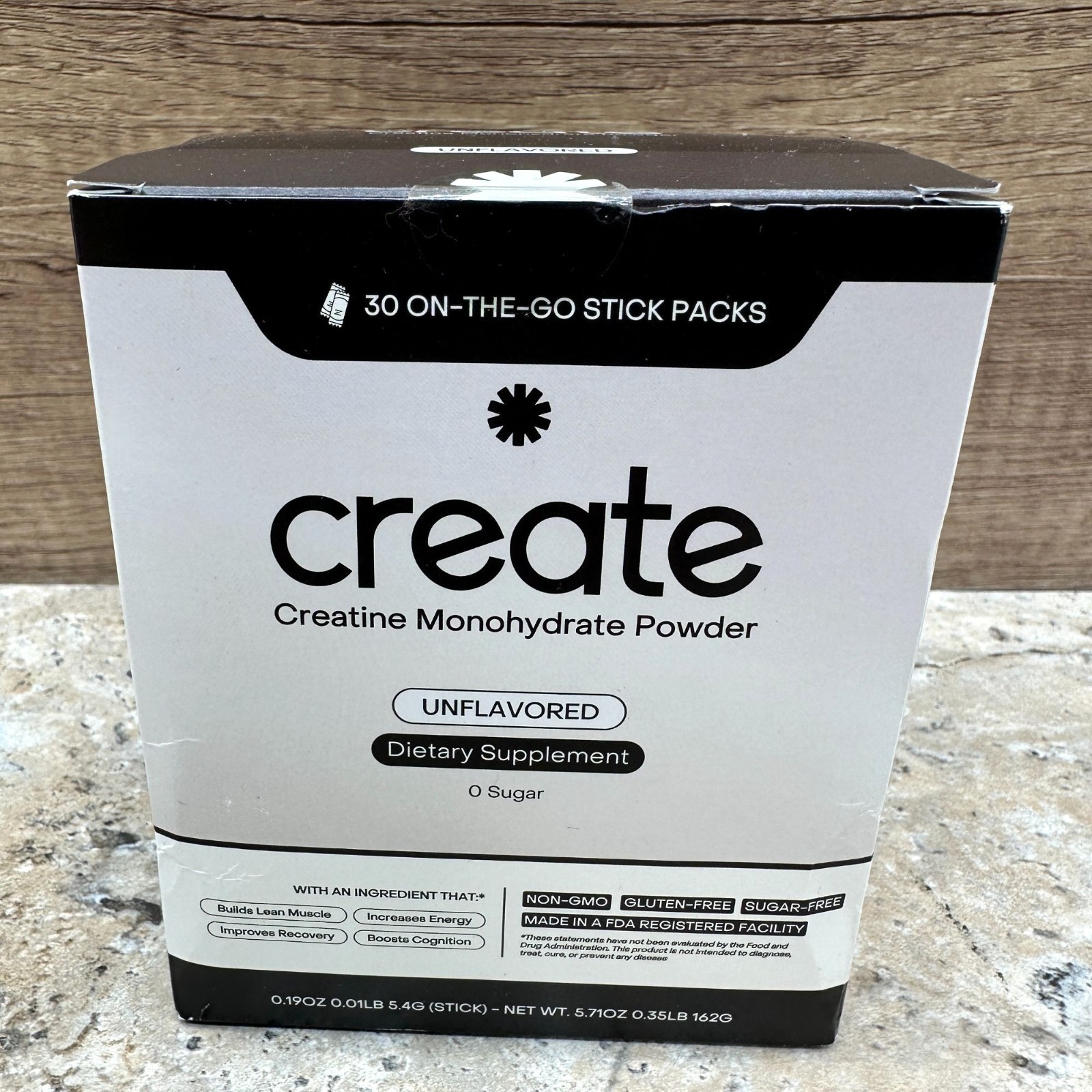 Create Creatine Monohydrate Powder Unflavored 30ct On-The-Go Stick Packs 08/2027