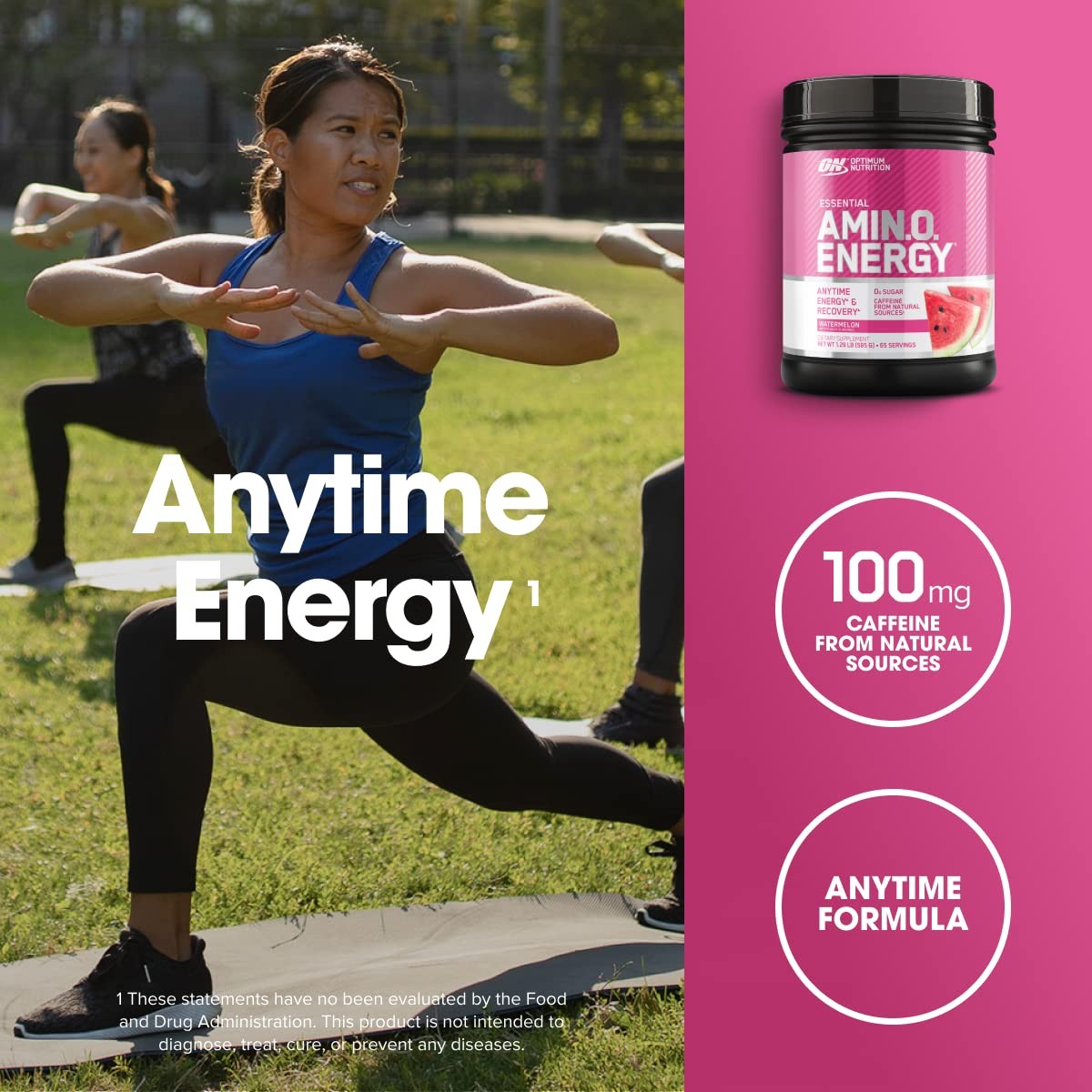 Amino Energy Pre Workout Powder BCAA Green Tea Watermelon 65 Servings Optimum