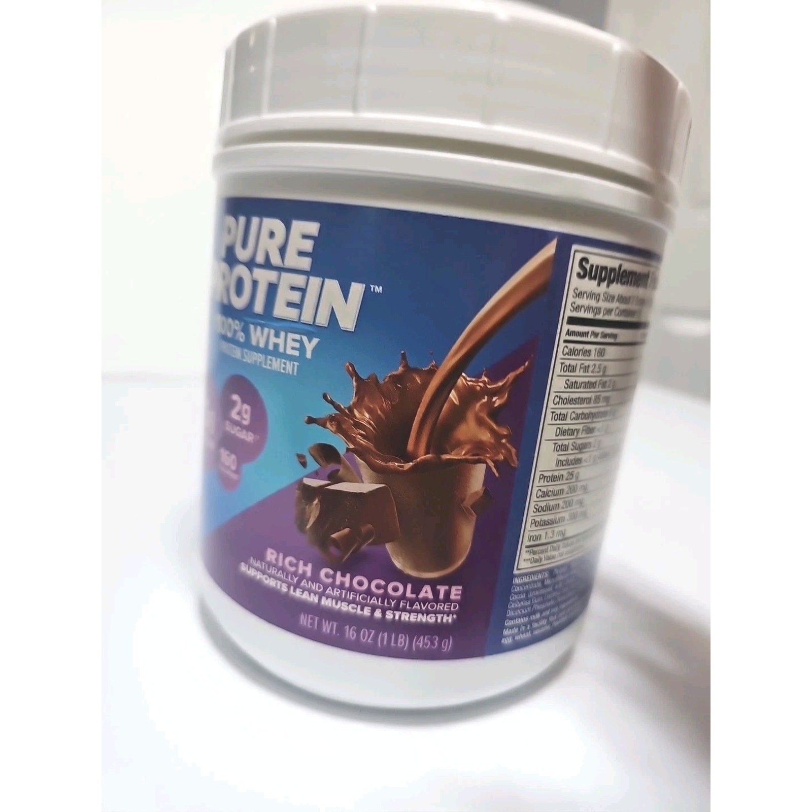 Pure Protein Powder, Whey, High Protein, Gluten Free, Rich Chocolate, 1 lb
