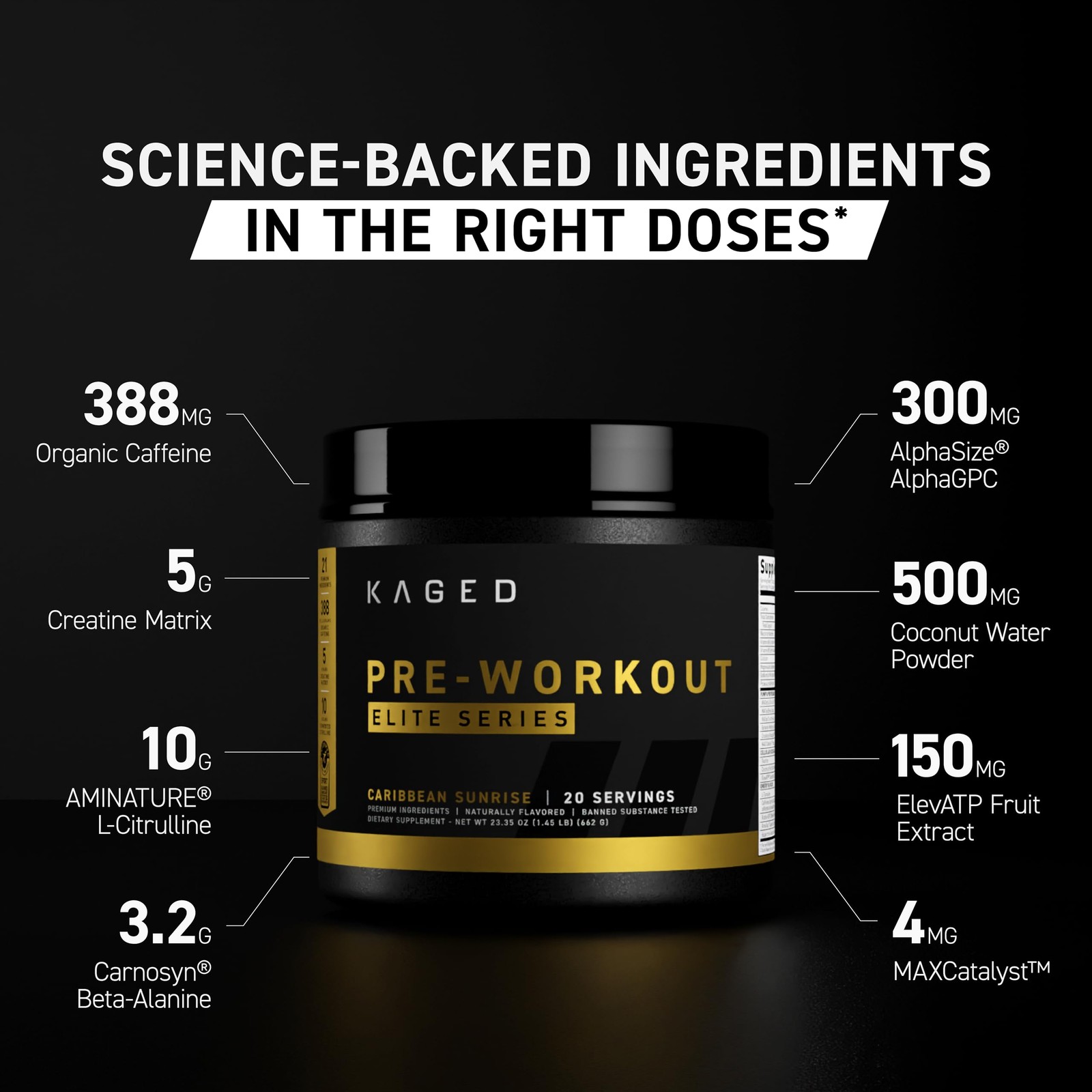 Kaged Pre Workout Elite Supplement 21 Ingredients Enhanced Energy Focus Pumps