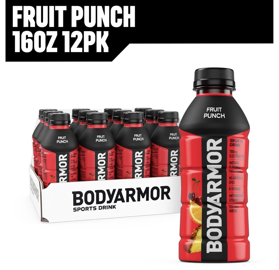 Sports Drink, Fruit Punch, Electrolyte Drink Hydration, 16 Oz Bottles (pack 12