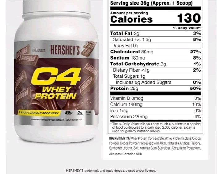 2PACK Bundle C4 Premium Whey Protein Blend Powder Hershey Chocolate 1.43lb(Each)