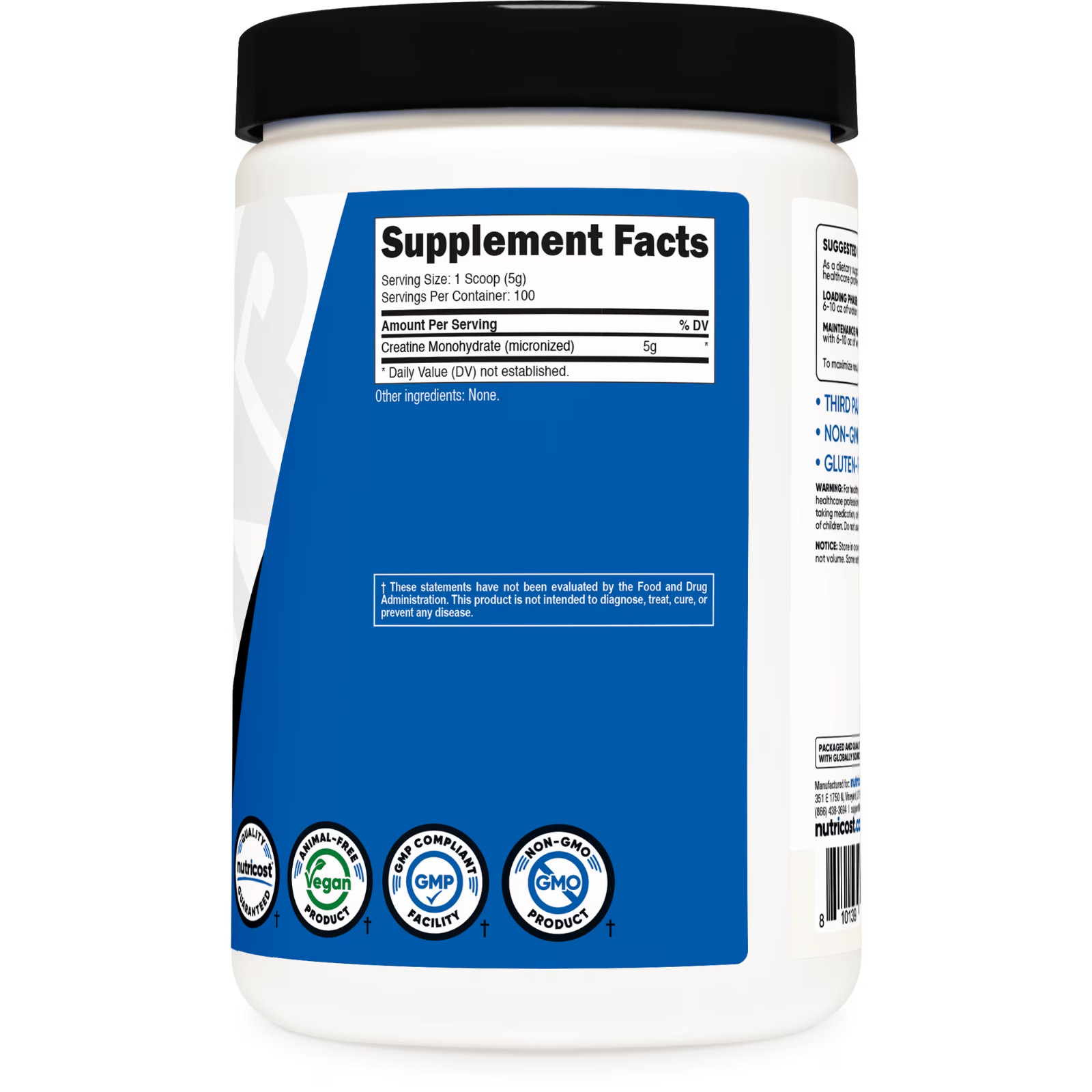 Nutricost Creatine Monohydrate Powder Micronized Unflavored 500g 100 Servings US