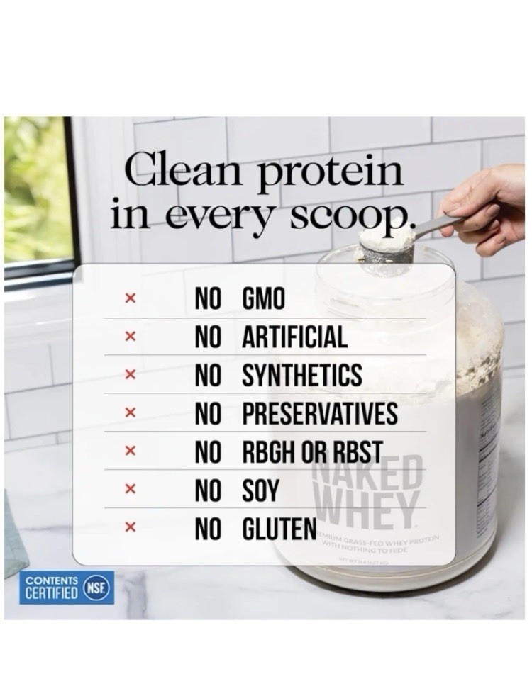 Naked Nutrition Grass-Fed Whey Protein Powder Unflavored GMO Free 2 lb