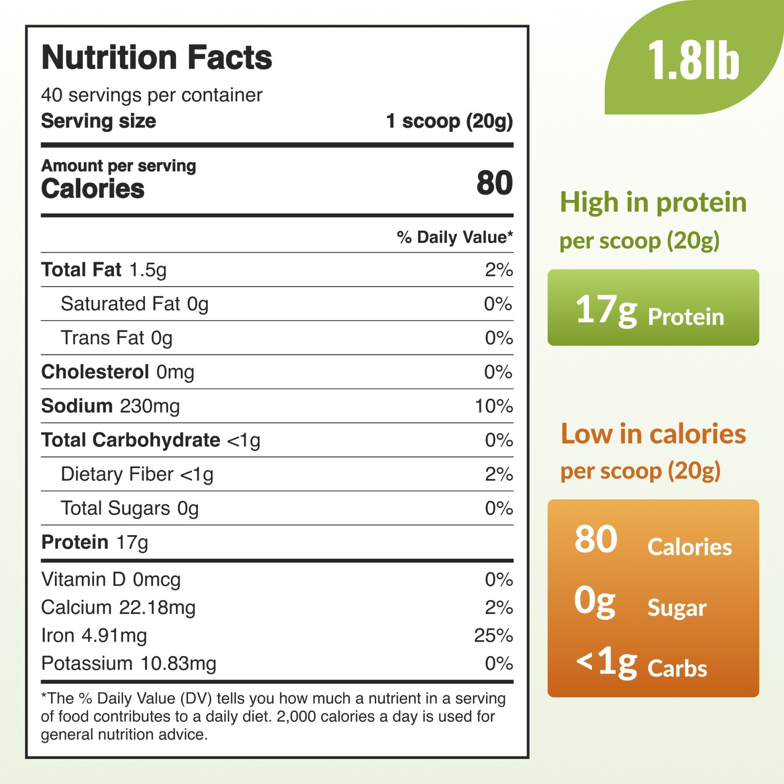 Pea Protein Powder (80% Protein) Pure, Non-GMO, Vegan-2.2lb