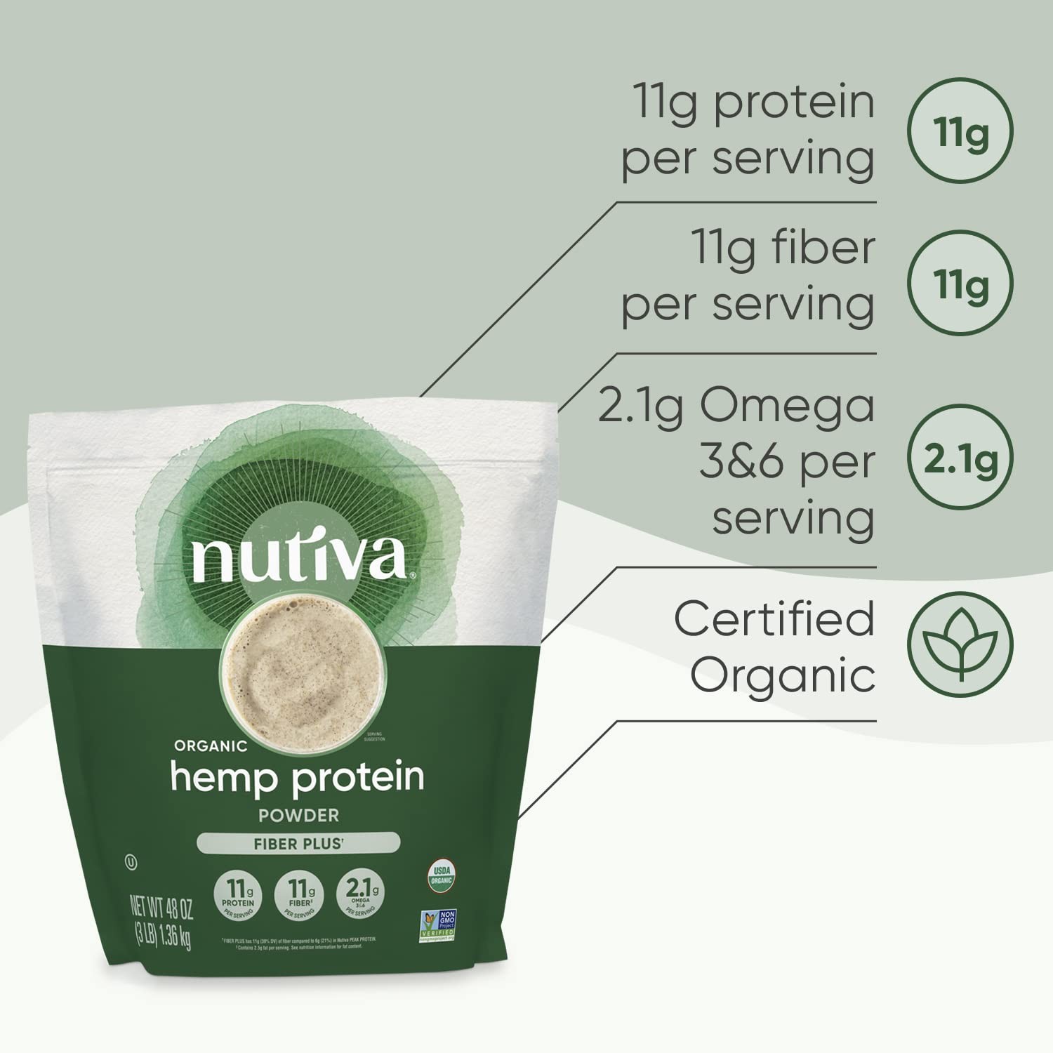 Nutiva Usda Organic Cold-Pressed Hemp Seed Plant Protein Power 3 Pound Fiber