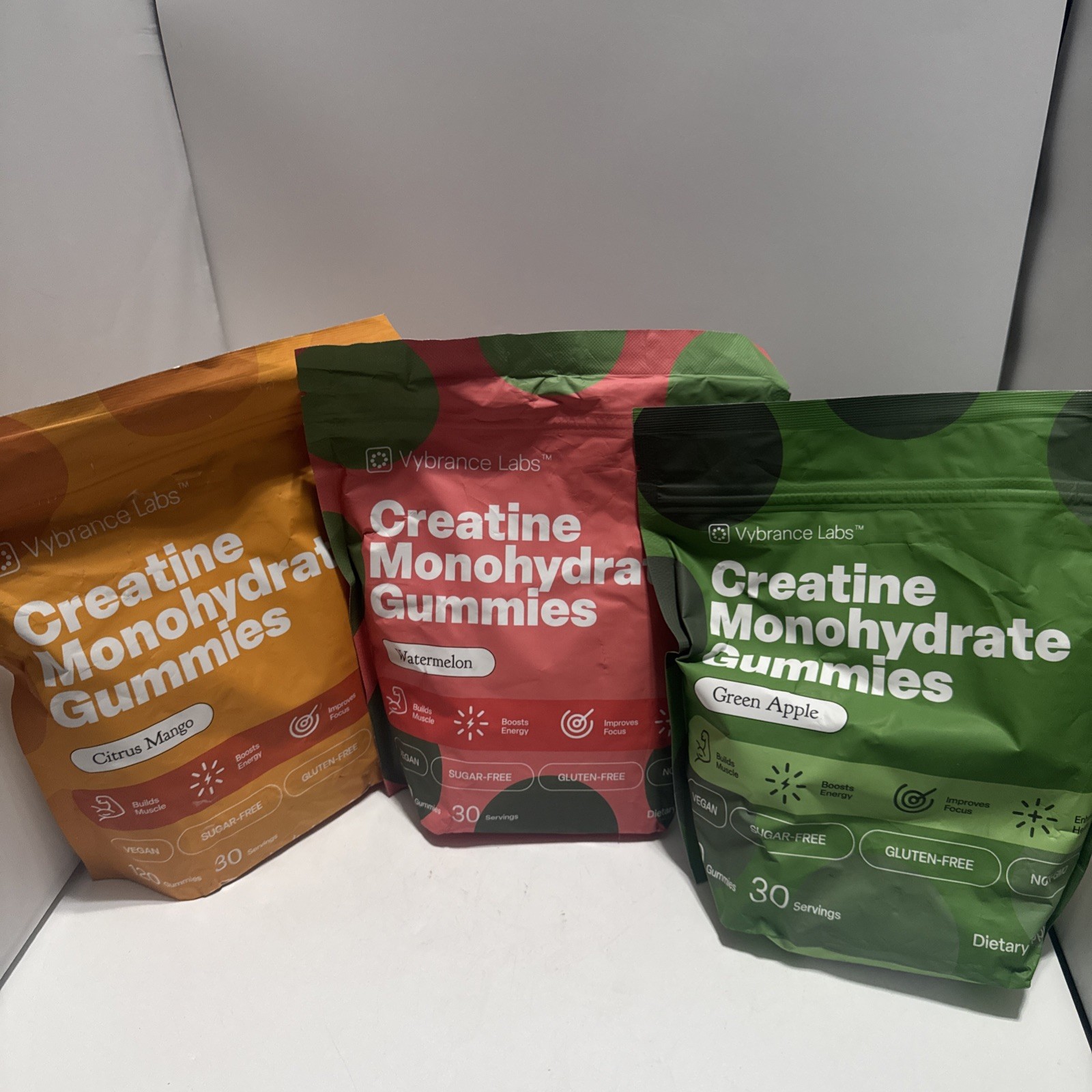 Vybrance Labs Creatine Monohydrate Gummies Green Apple Vegan (Lot of 3)